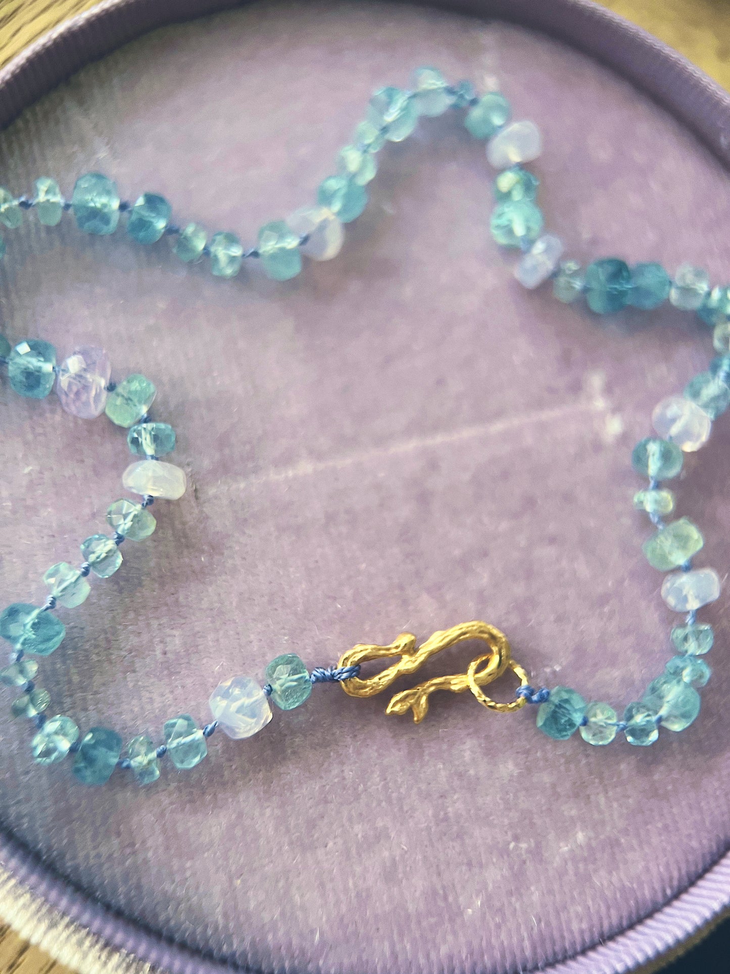 Dewdrops Anklet ⋄ Lavender Moon Quartz & Aquamarine