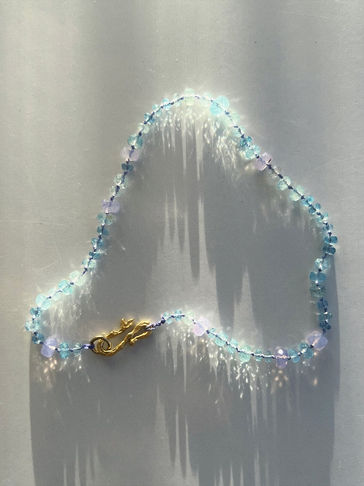 Dewdrops Anklet ⋄ Lavender Moon Quartz & Aquamarine