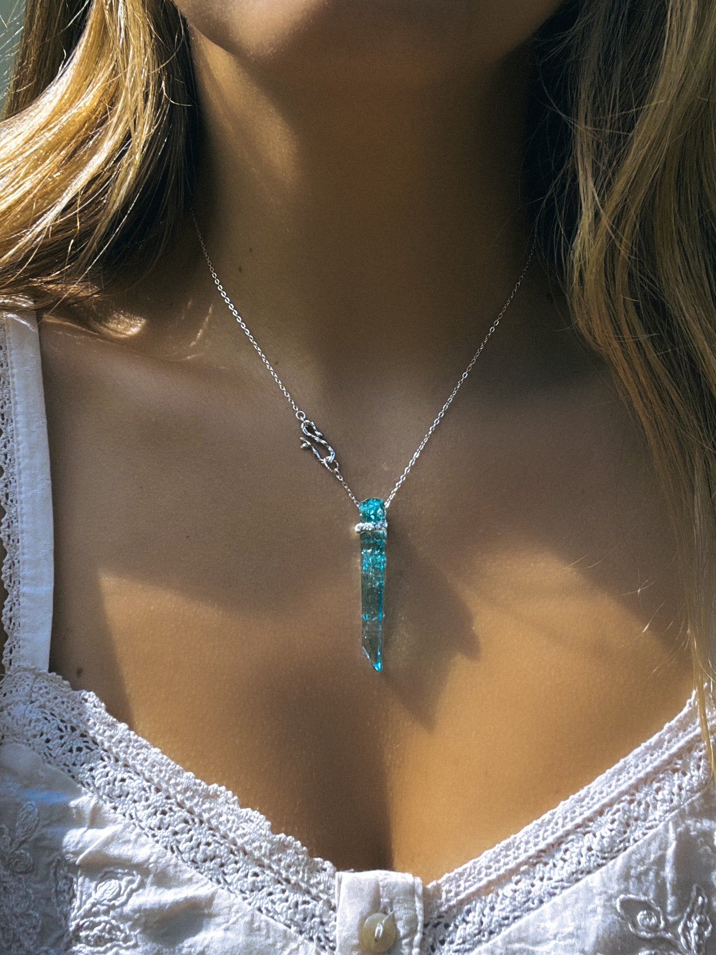 Healing Crystal Pendant ⋄ Aqua Aura Quartz