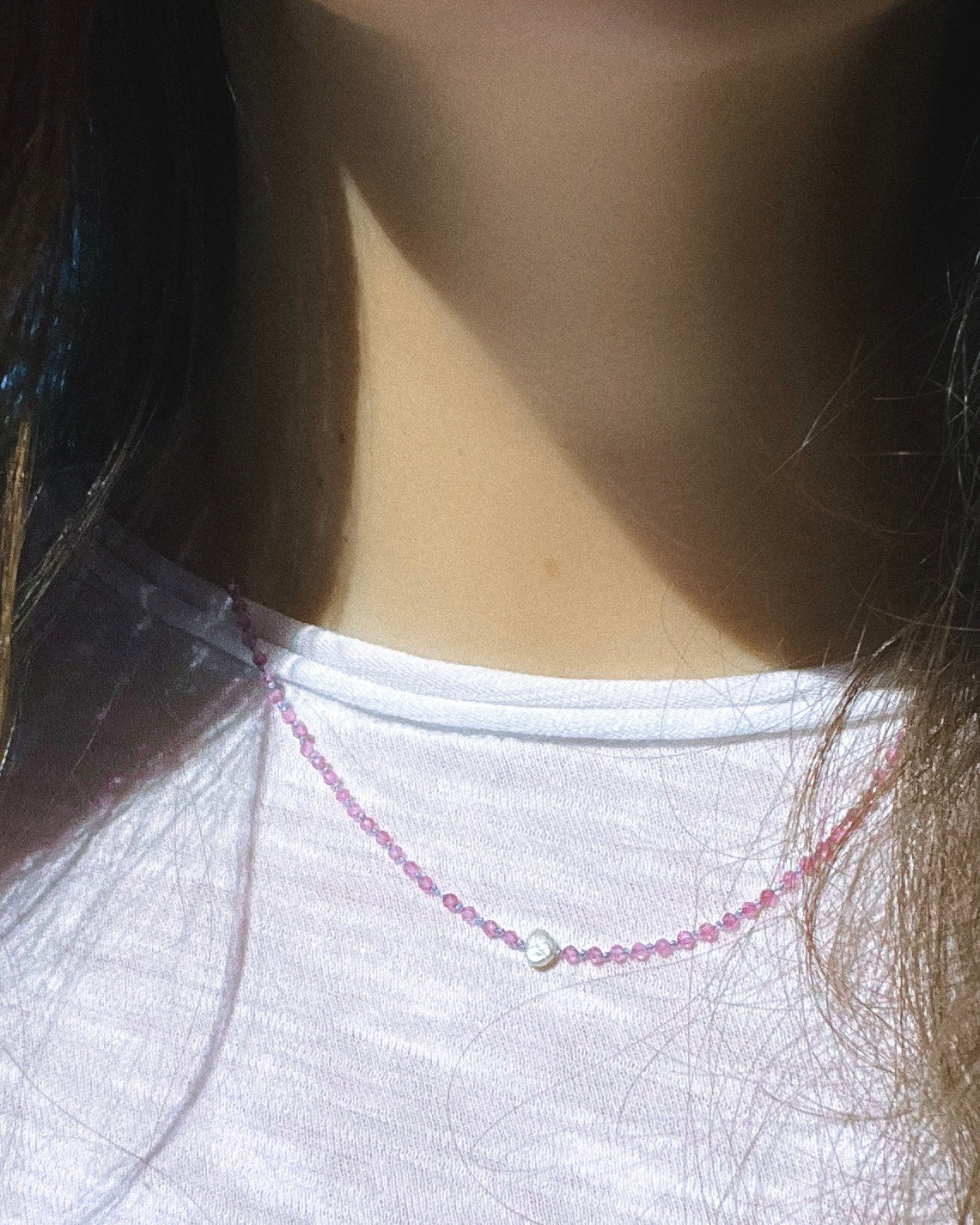 Dew Drop Necklace ⋄ Pink Tourmaline & Pearl on Silk