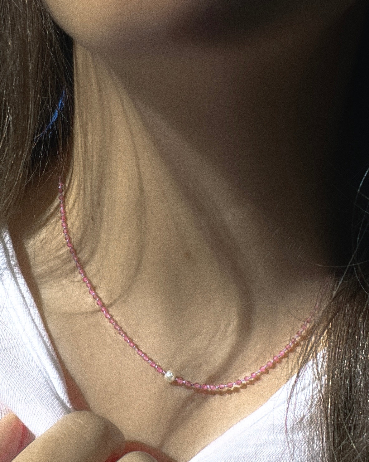 Dew Drop Necklace ⋄ Pink Tourmaline & Pearl on Silk