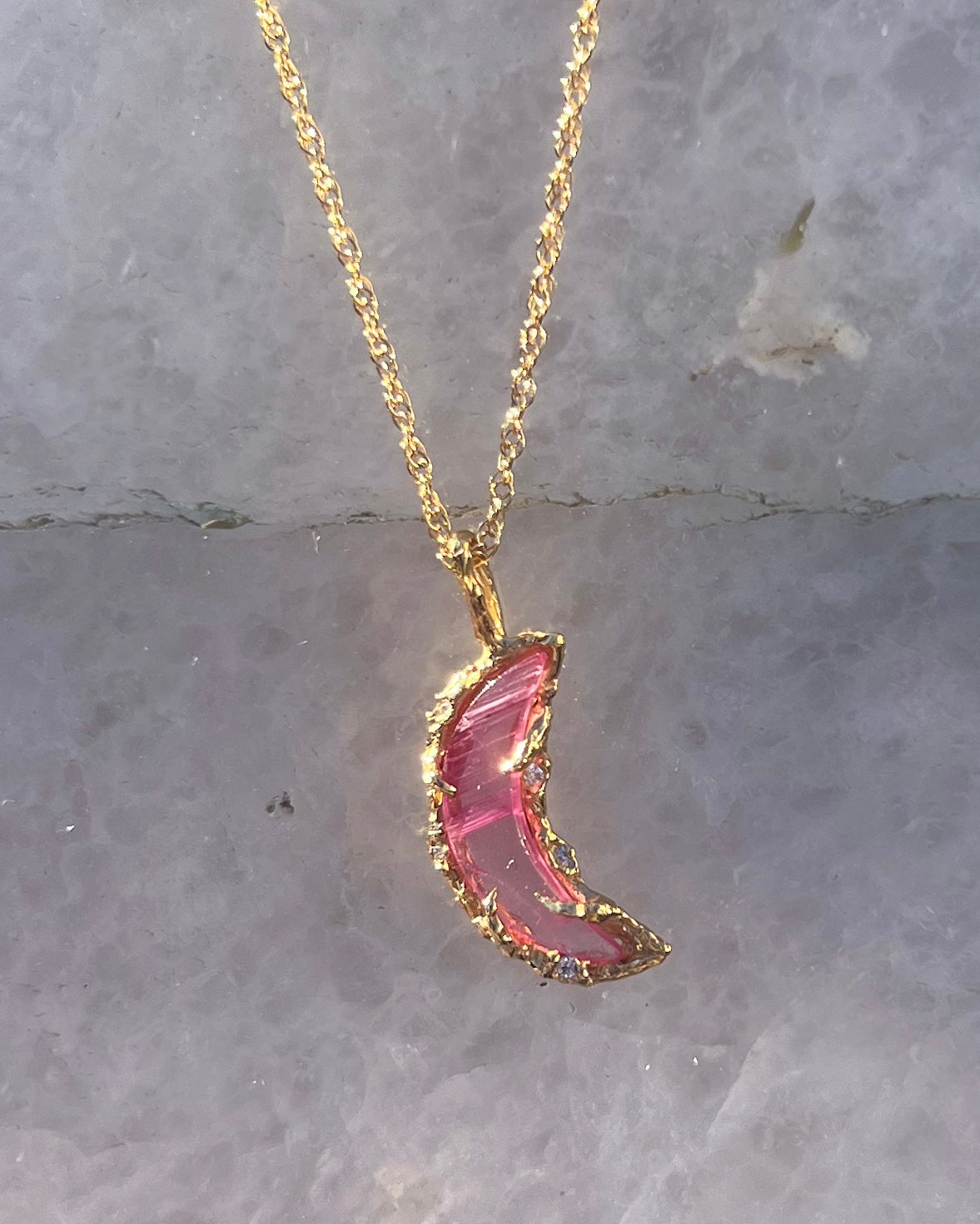 Crescent Moon Necklace ⋄ Pink Tourmaline
