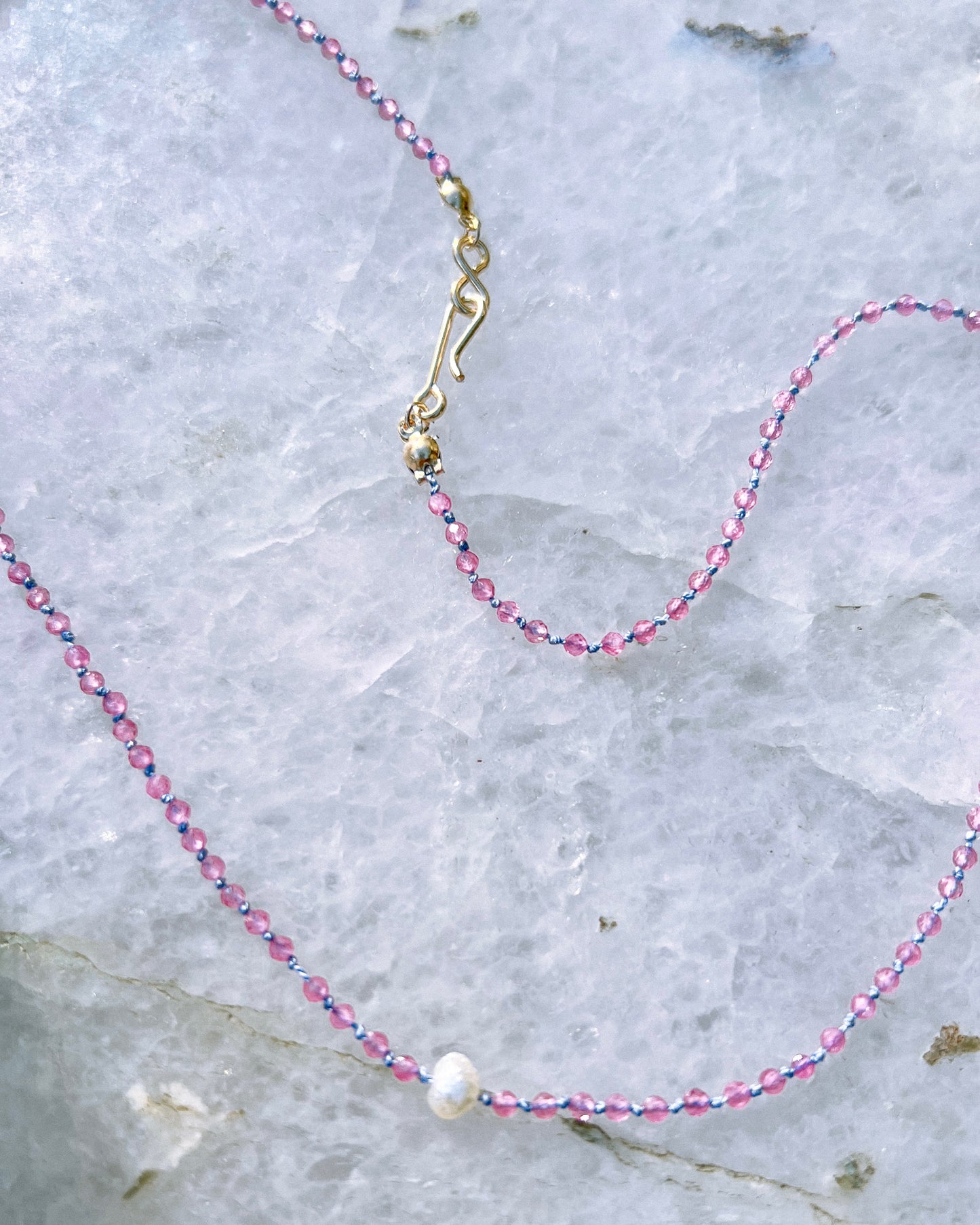 Dew Drop Necklace ⋄ Pink Tourmaline & Pearl on Silk