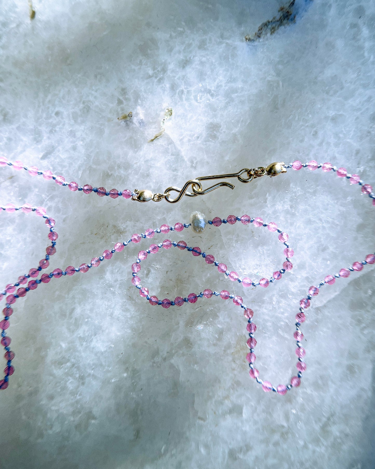 Dew Drop Necklace ⋄ Pink Tourmaline & Pearl on Silk