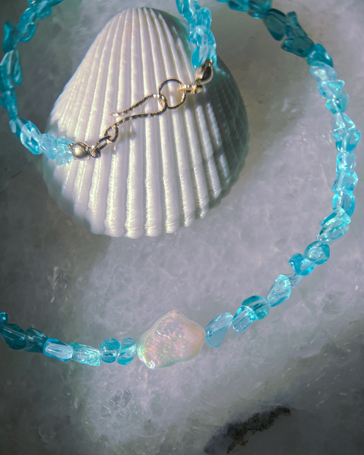Ocean Pebbles Necklace ⋄ Seafoam Apatite & Pearl