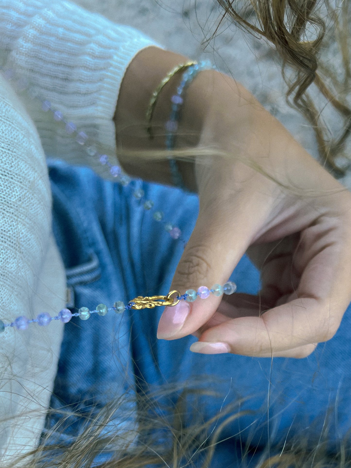 Dewdrops Long Necklace ⋄ Lavender Moon Quartz & Aquamarine