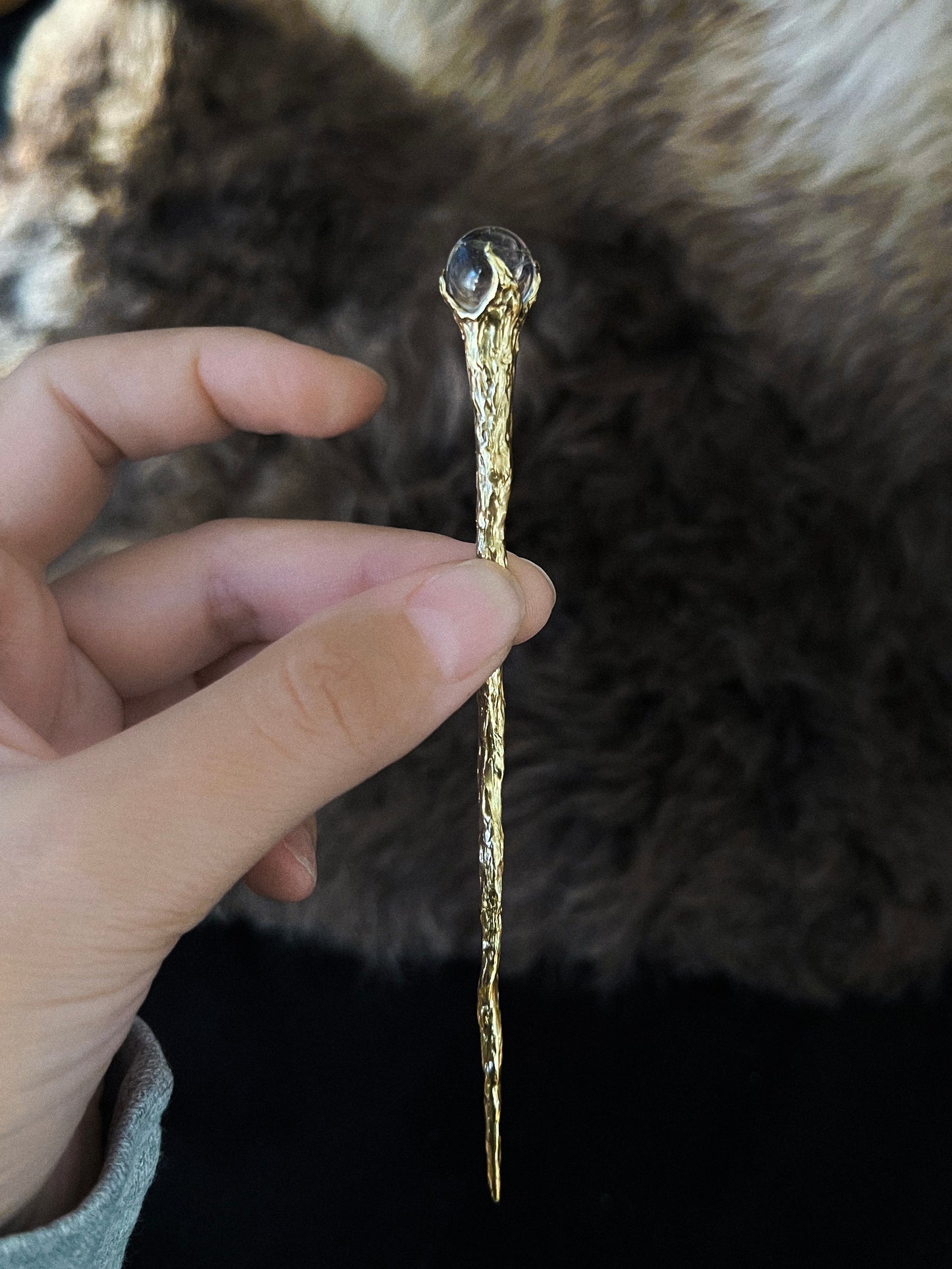 Crystal Ball Hair Pin ⋄ Clear Rainbow Quartz