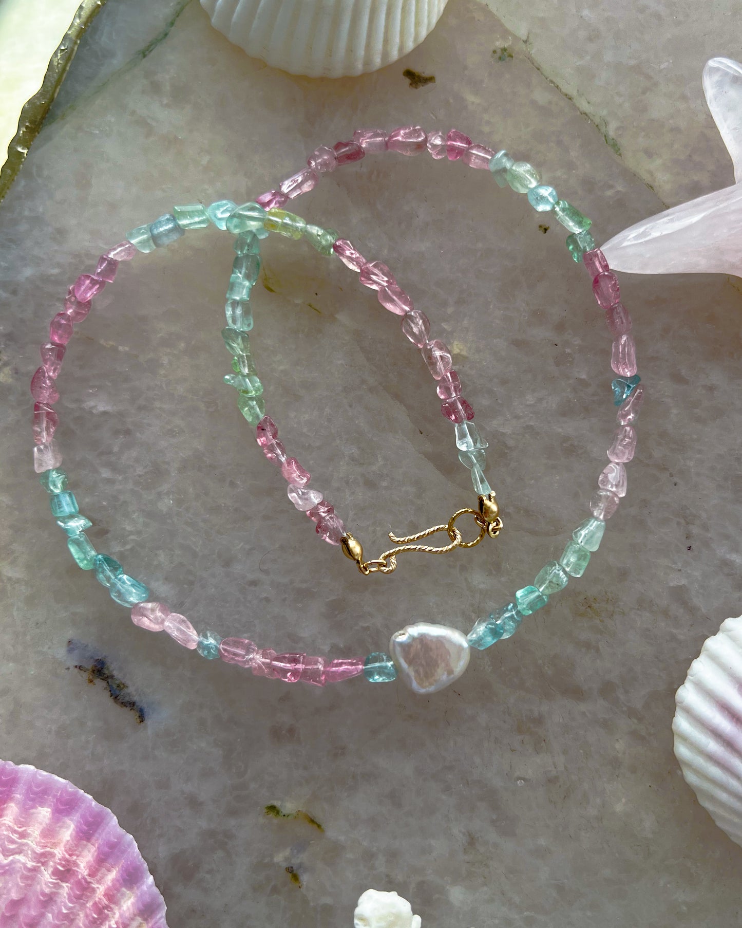 Ocean Pebbles Necklace ⋄ Rainbow Tourmaline & Pearl