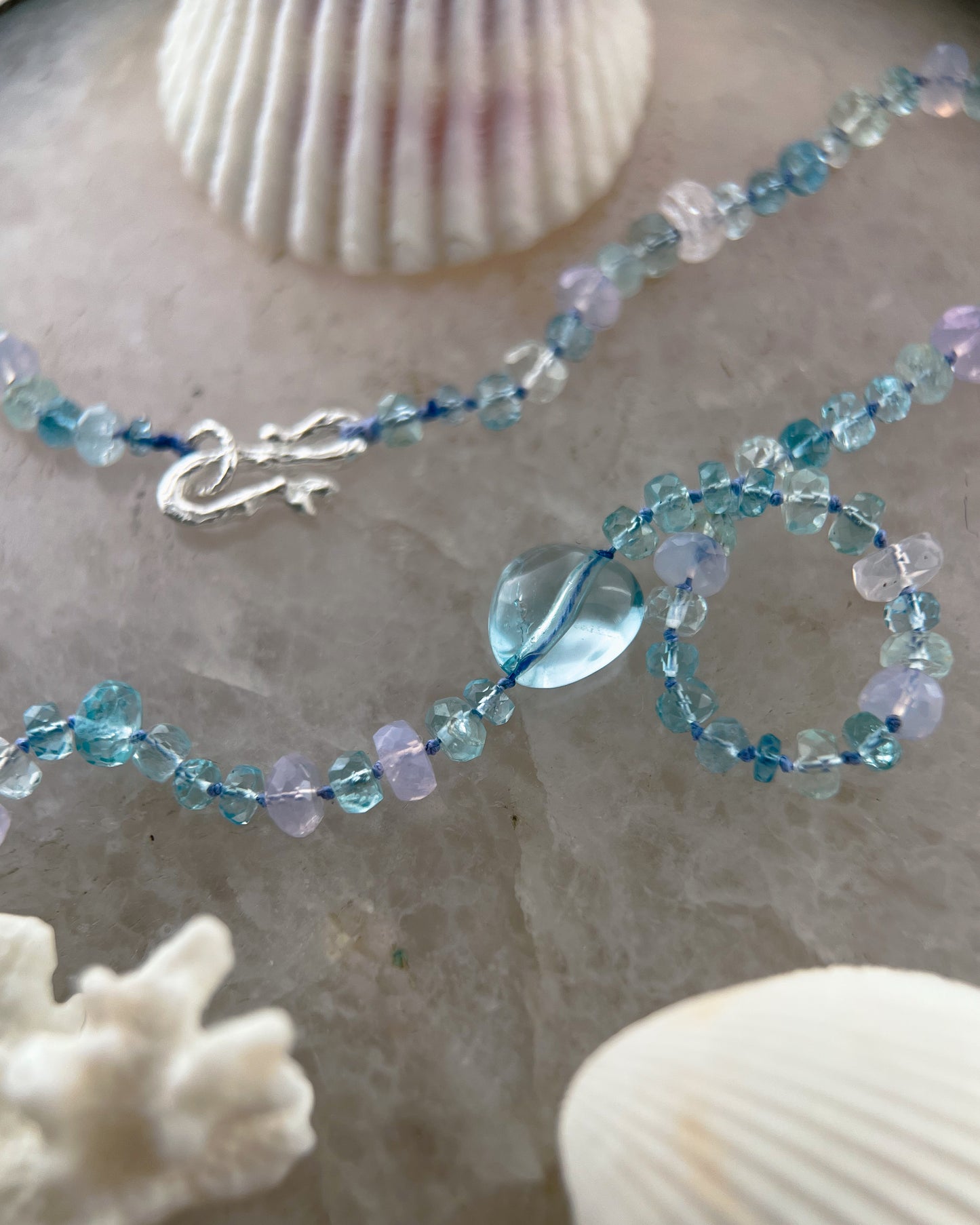 Dewdrops Necklace ⋄ Lavender Moon Quartz, Aquamarine & Topaz