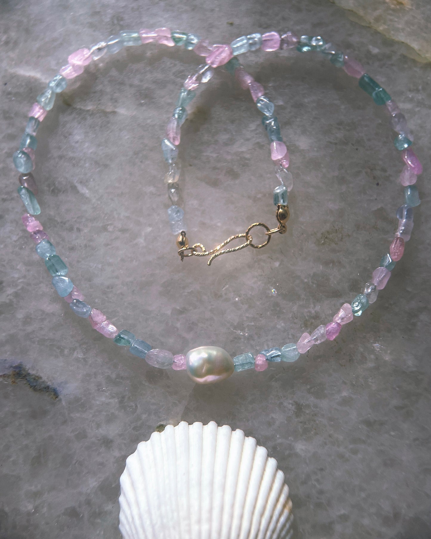 Ocean Pebbles Necklace ⋄ Ice Cream Tourmaline & Pearl