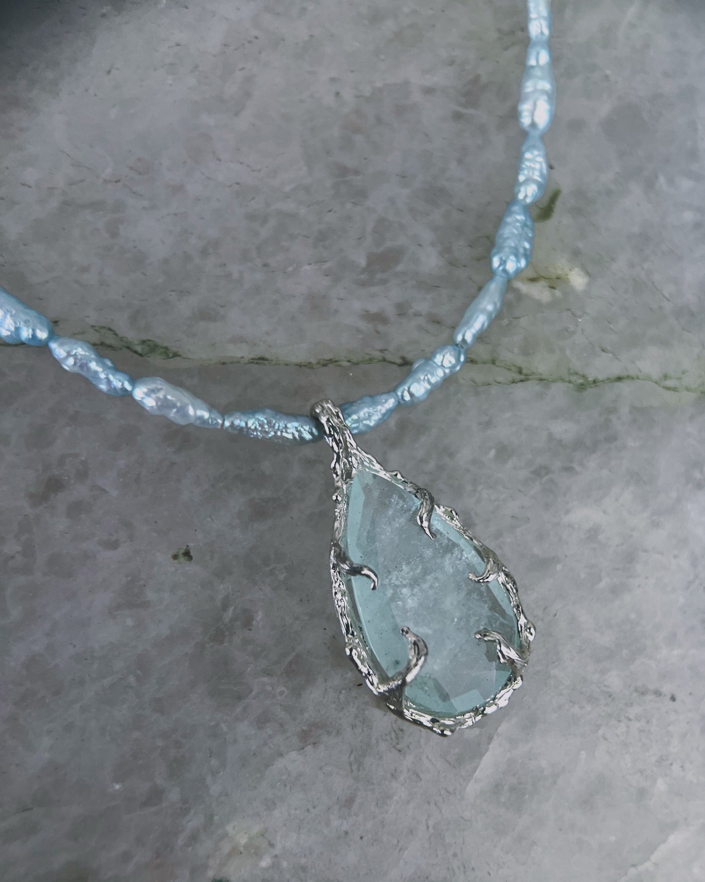 Siren’s Tear Amulet ⋄ Shimmer Aquamarine & Blue Pearls