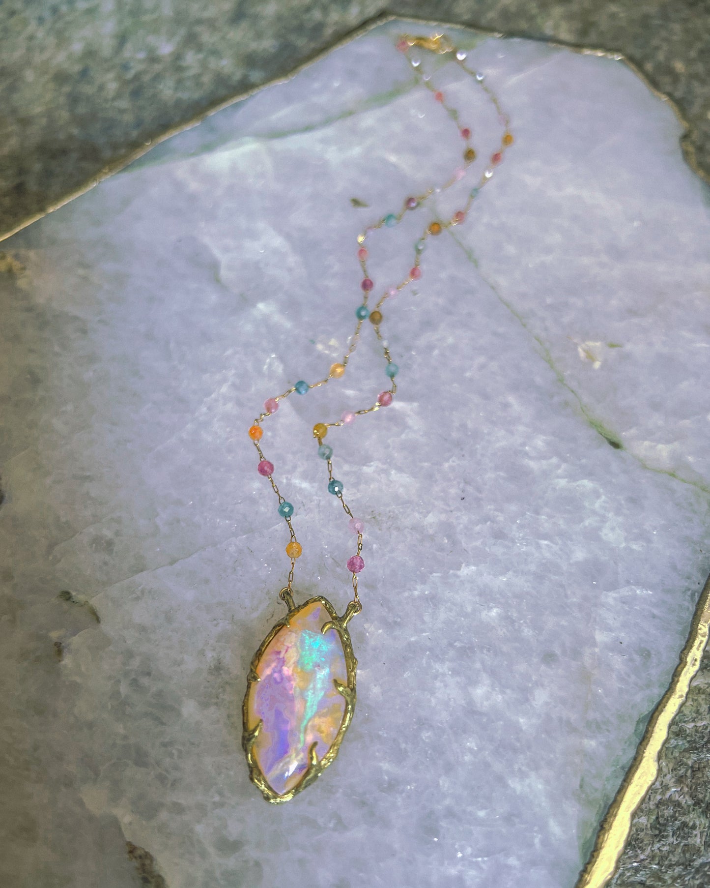 Honey Nectar Dewdrops Necklace ⋄ Australian Opal & Tourmaline