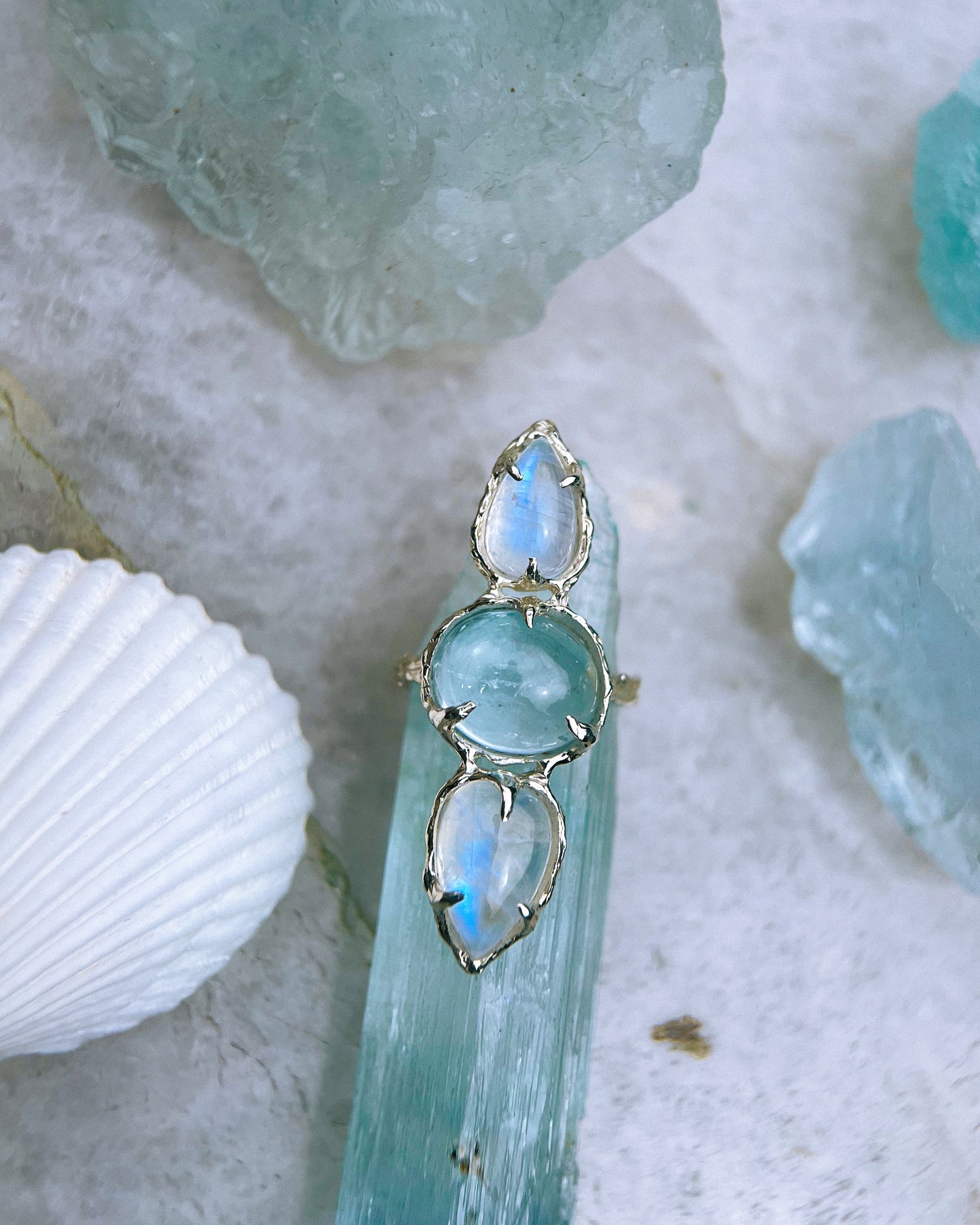 Seer Ring ⋄ Moonstone & Topaz ⋄ size 6.5