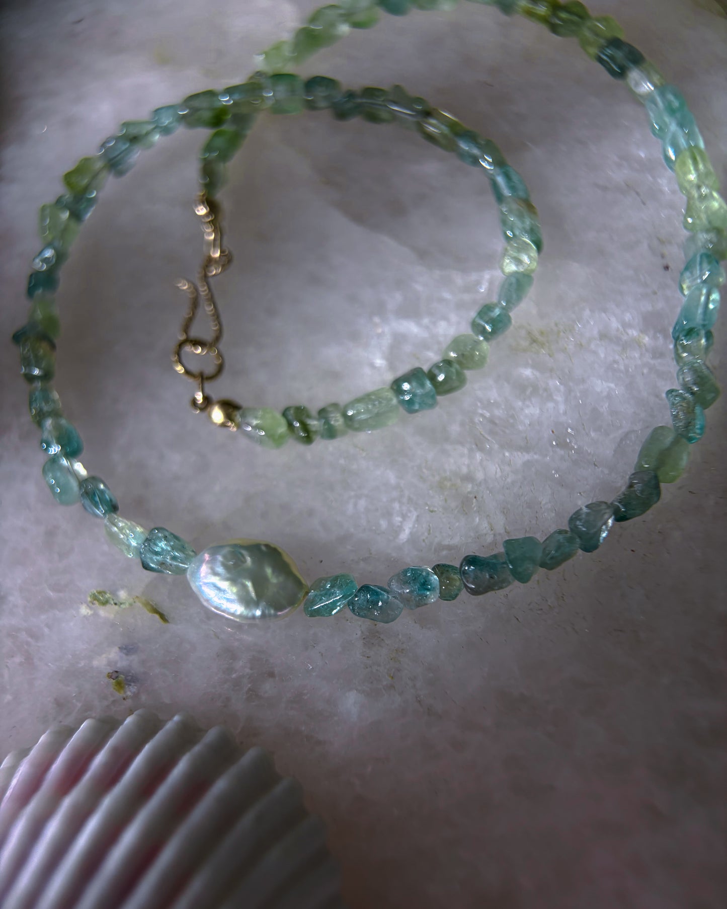 Ocean Pebbles Necklace ⋄ Teal Tourmaline & Pearl