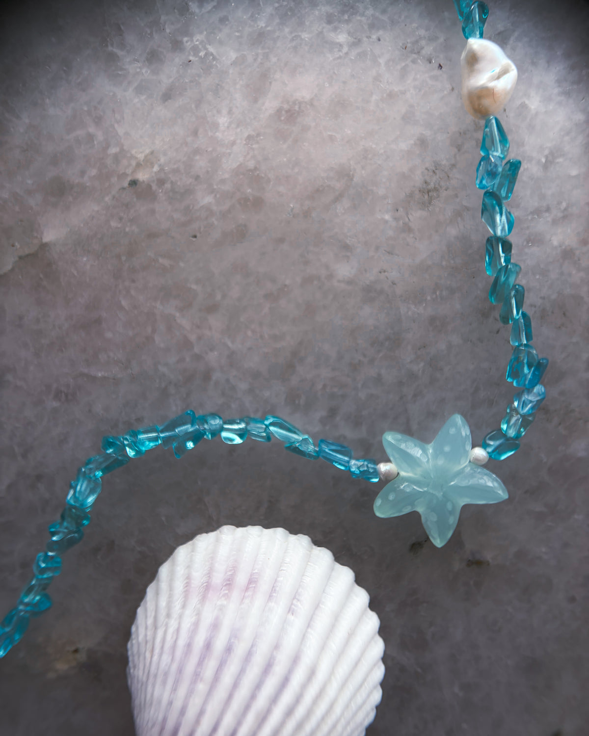 Ocean Pebbles Sea Star Necklace ⋄ Seafoam Apatite, Chalcedony & Pearl