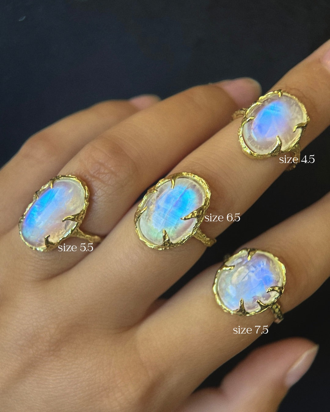 Oracle Ring ⋄ Rainbow Moonstone ⋄ 4.5 - 7.5 ⋄ Gold Vermeil
