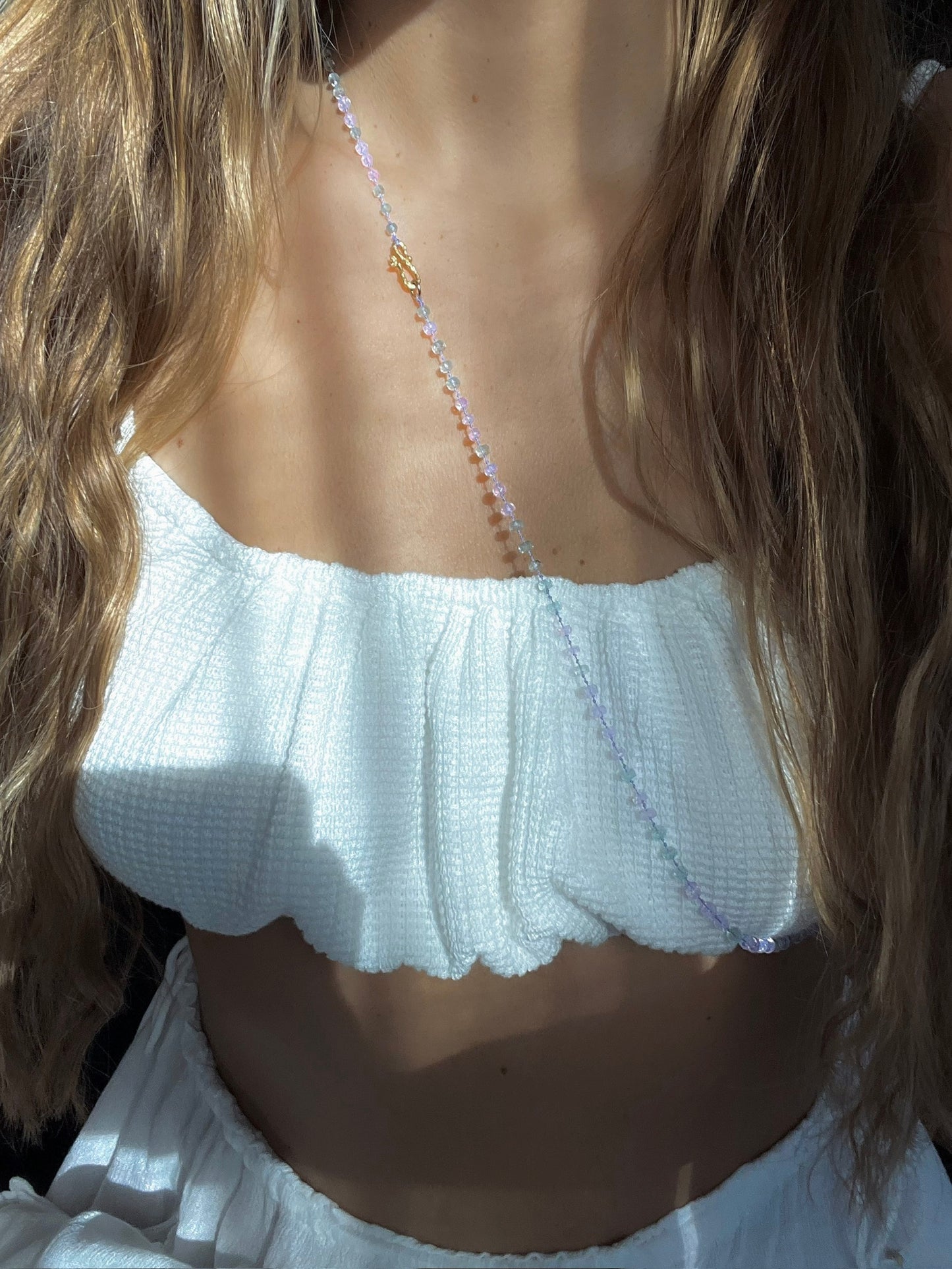 Dewdrops Long Necklace ⋄ Lavender Moon Quartz & Aquamarine