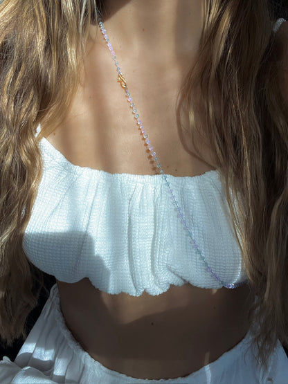 Dewdrops Long Necklace ⋄ Lavender Moon Quartz & Aquamarine