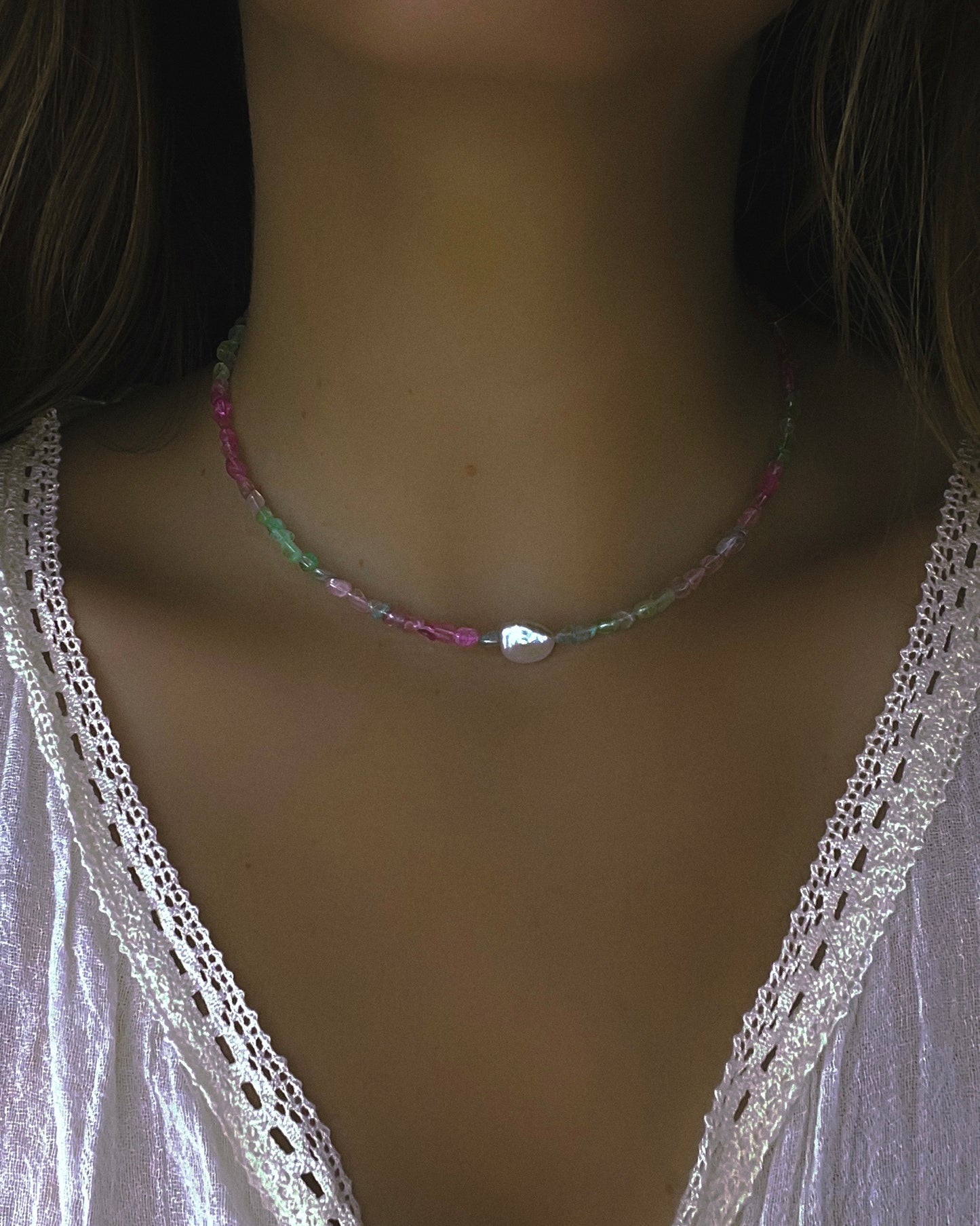 Ocean Pebbles Necklace ⋄ Rainbow Tourmaline & Pearl