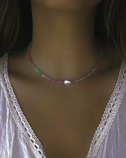 Ocean Pebbles Necklace ⋄ Rainbow Tourmaline & Pearl