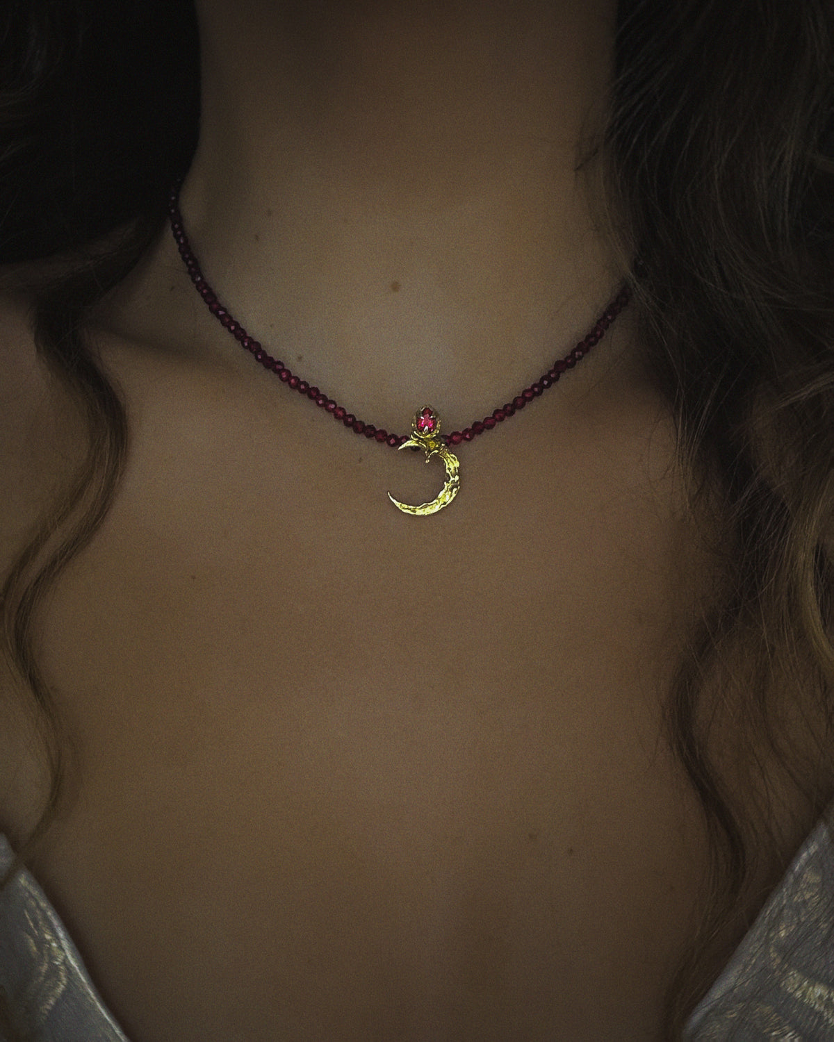 Night Blooming Moon Rose Amulet ⋄ Ruby & Garnet