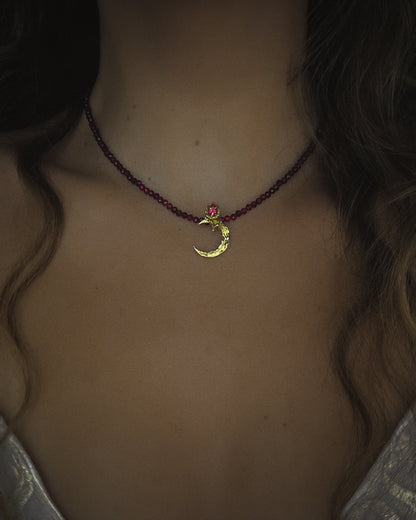 Night Blooming Moon Rose Amulet ⋄ Ruby & Garnet