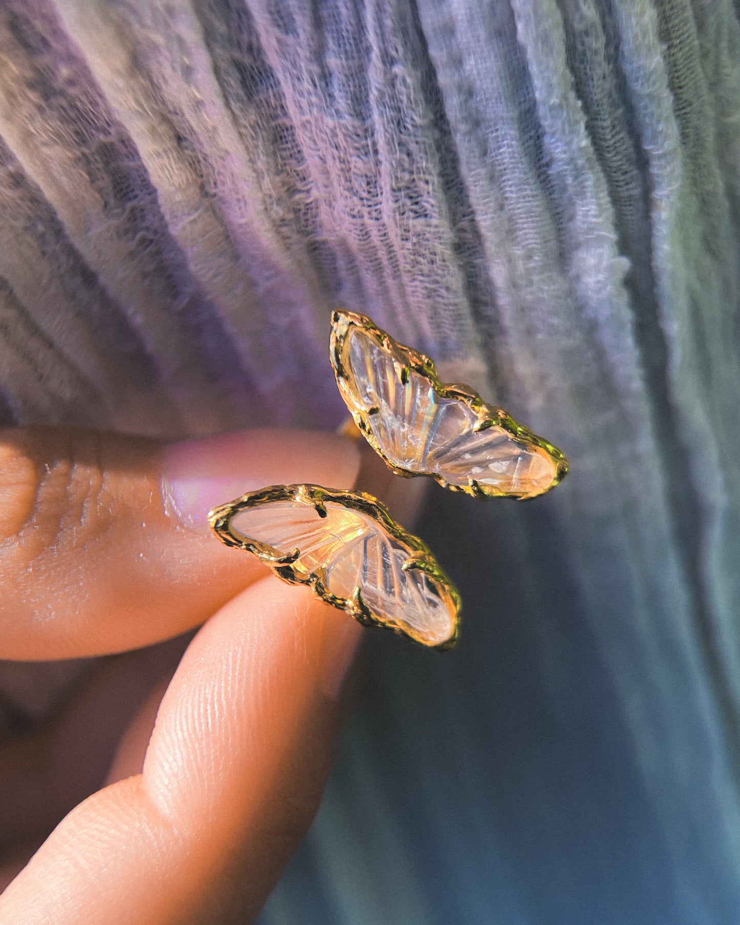 Ever After Butterfly Ring ⋄ Orange Rainbow Moonstone ⋄ size 5-7 ⋄ 22k Gold Vermeil