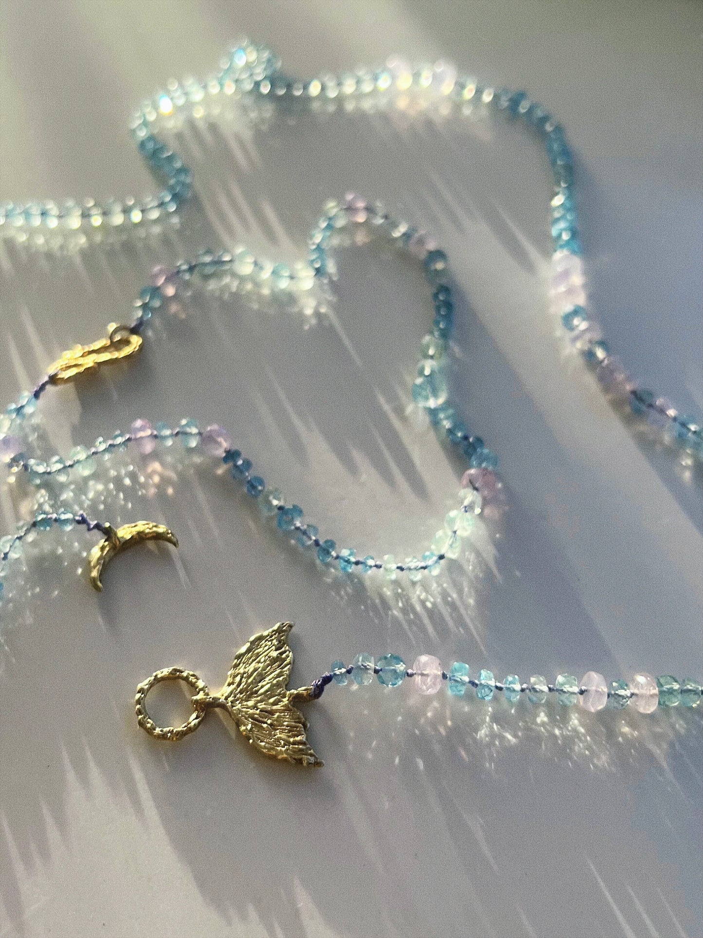 Dewdrops Lariat Necklace ⋄ Lavender Moon Quartz & Aquamarine