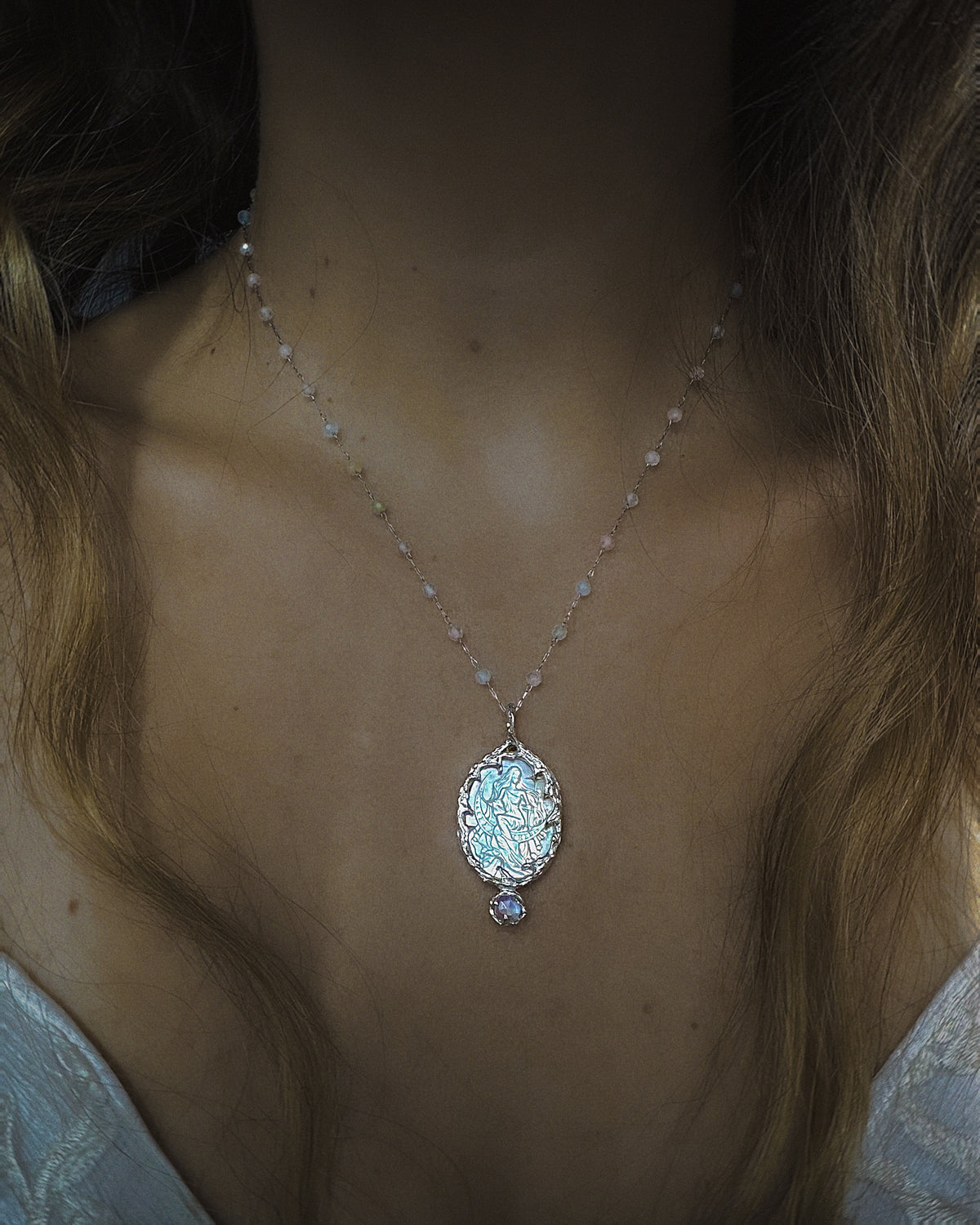 Moon Goddess Amulet ⋄ Mother of Pearl & Moonstone