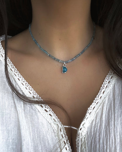 Crescent Moon Necklace ⋄ Neon Apatite & Aquamarine