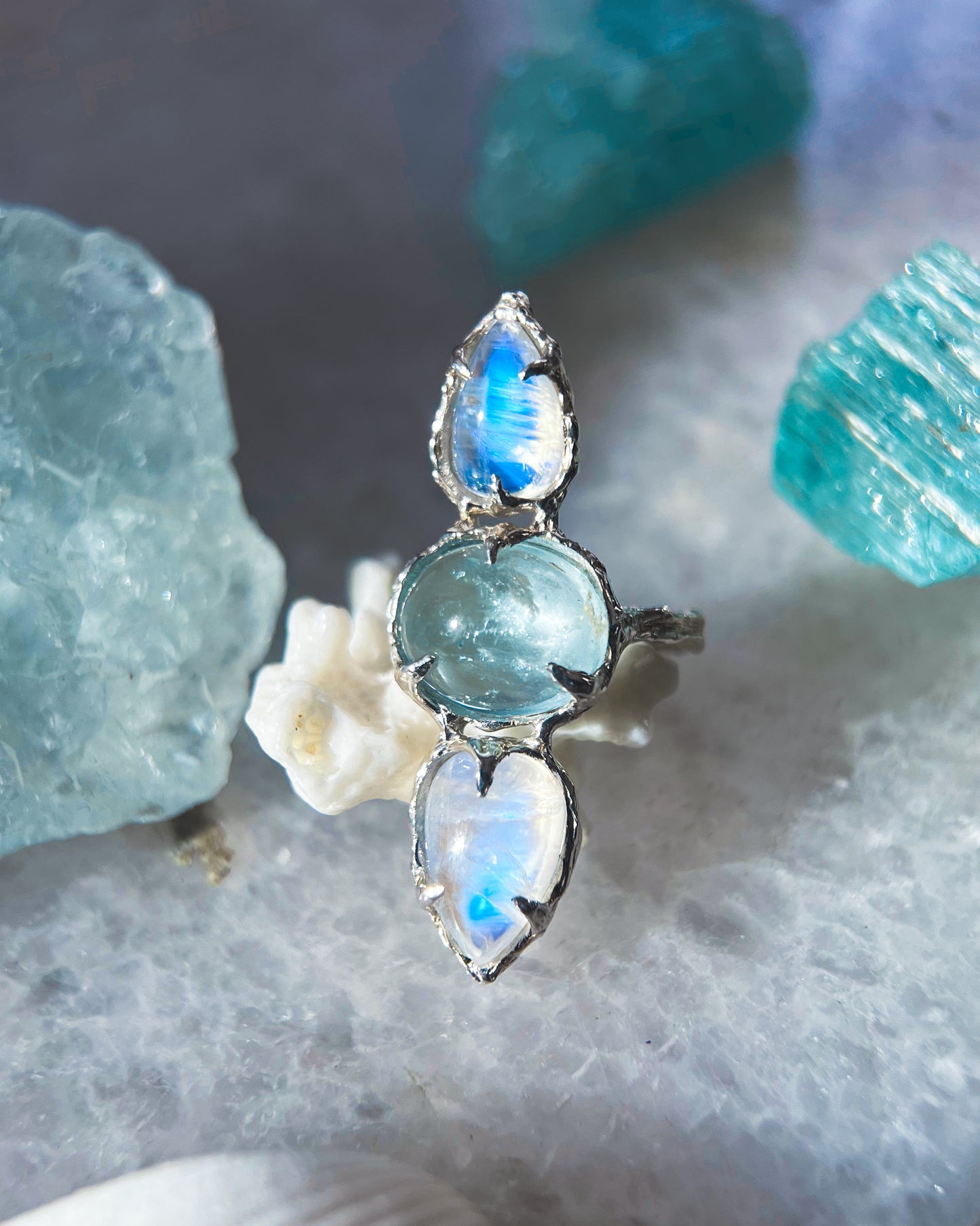 Seer Ring ⋄ Moonstone & Topaz ⋄ size 6.5