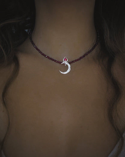 Night Blooming Moon Rose Amulet ⋄ Ruby & Garnet