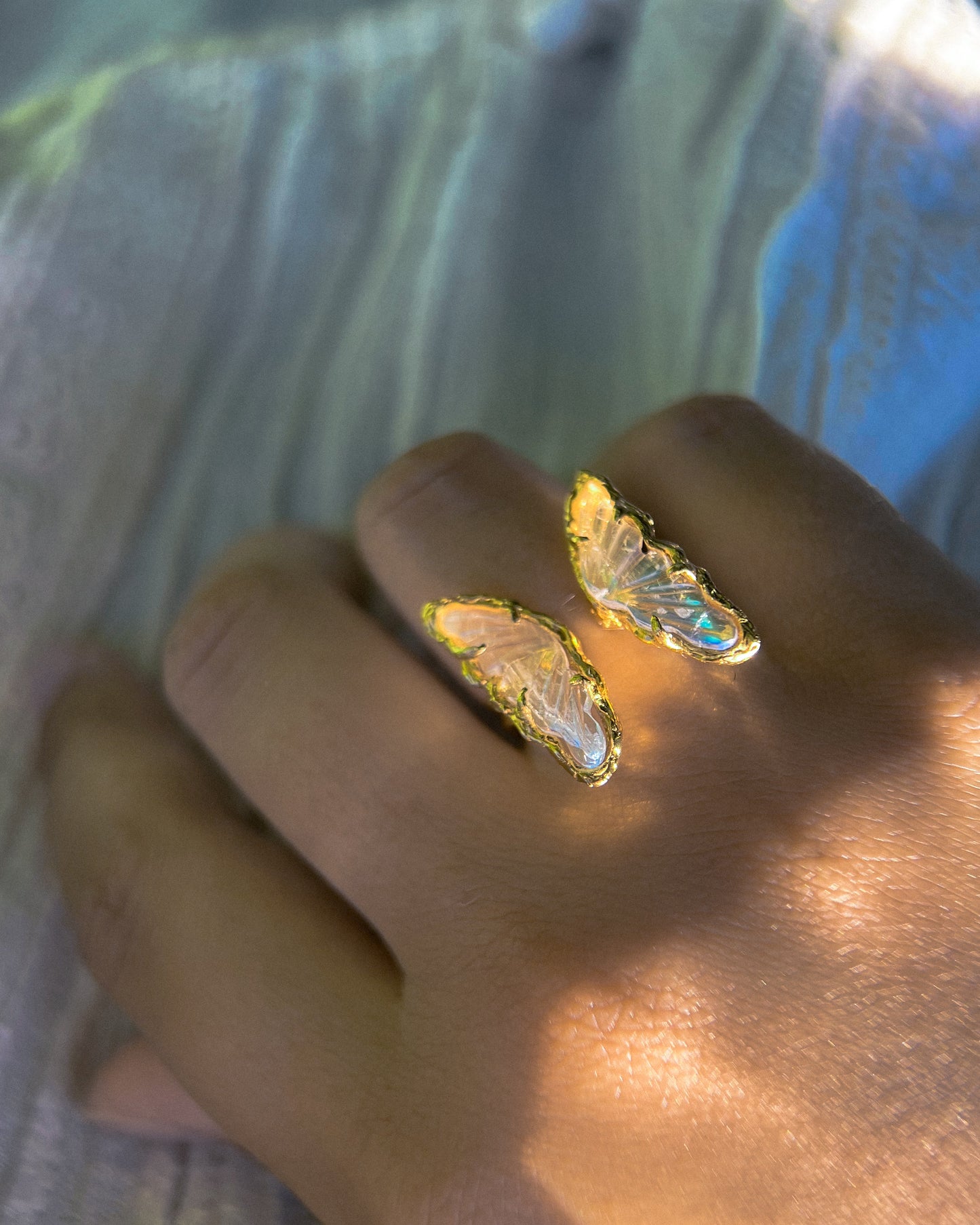 Ever After Butterfly Ring ⋄ Orange Rainbow Moonstone ⋄ size 5-7 ⋄ 22k Gold Vermeil