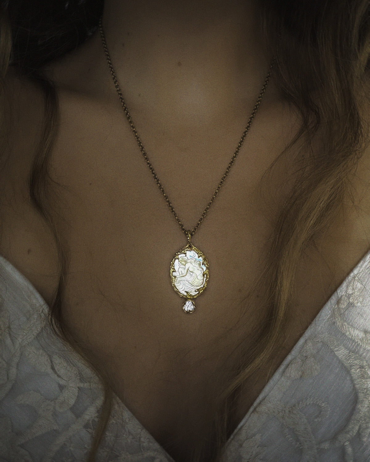 Mermaid Amulet ⋄ Mother of Pearl & White Tourmaline