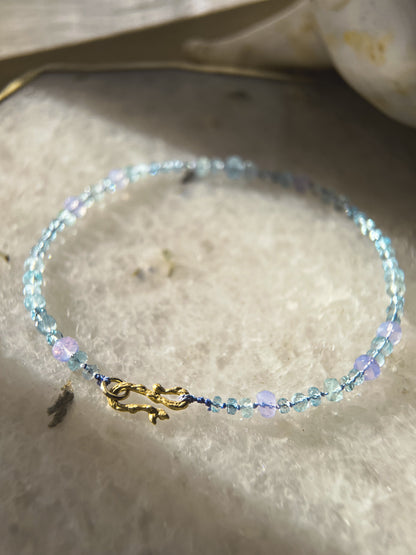 Dewdrops Anklet ⋄ Lavender Moon Quartz & Aquamarine