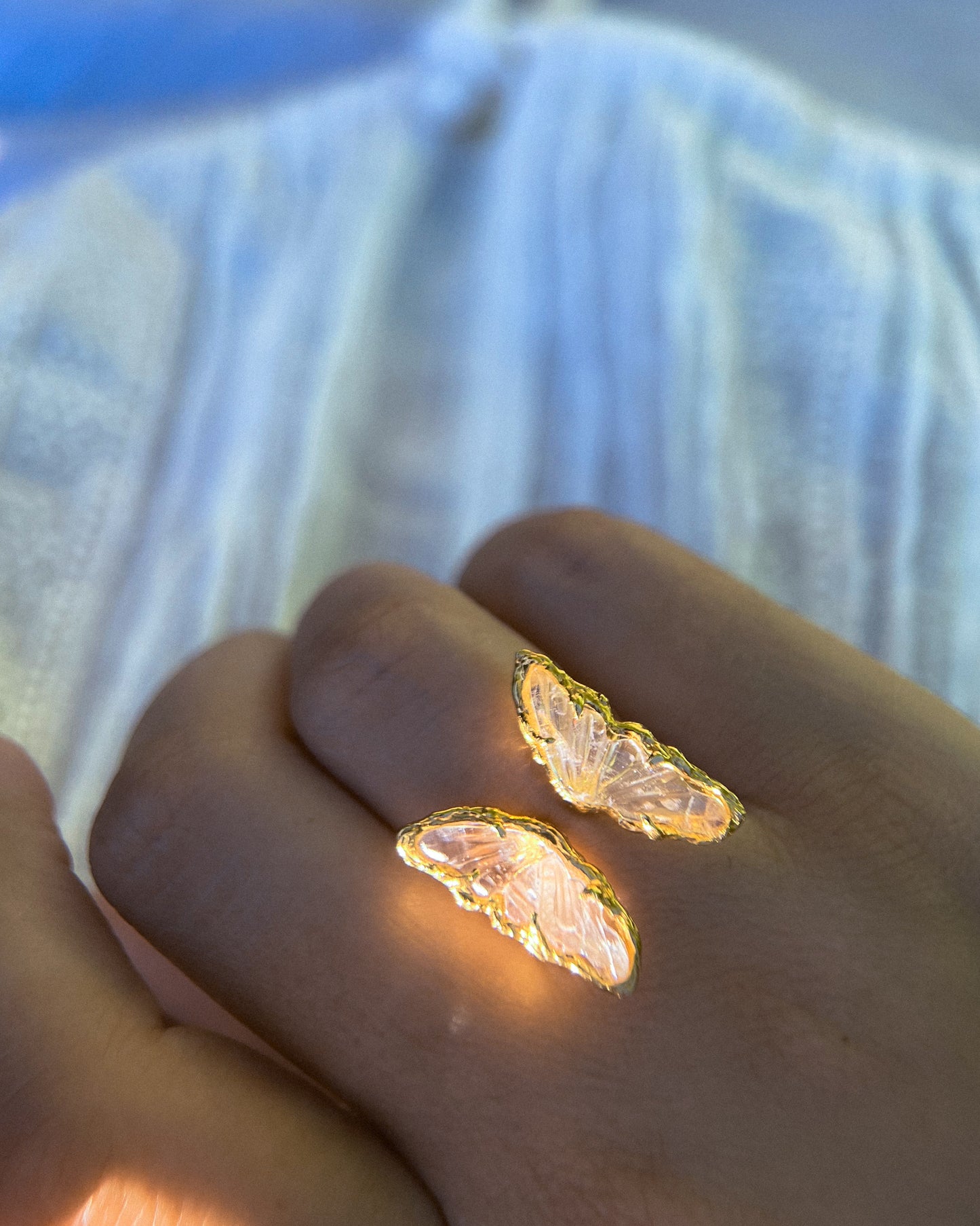 Ever After Butterfly Ring ⋄ Orange Rainbow Moonstone ⋄ size 5-7 ⋄ 22k Gold Vermeil