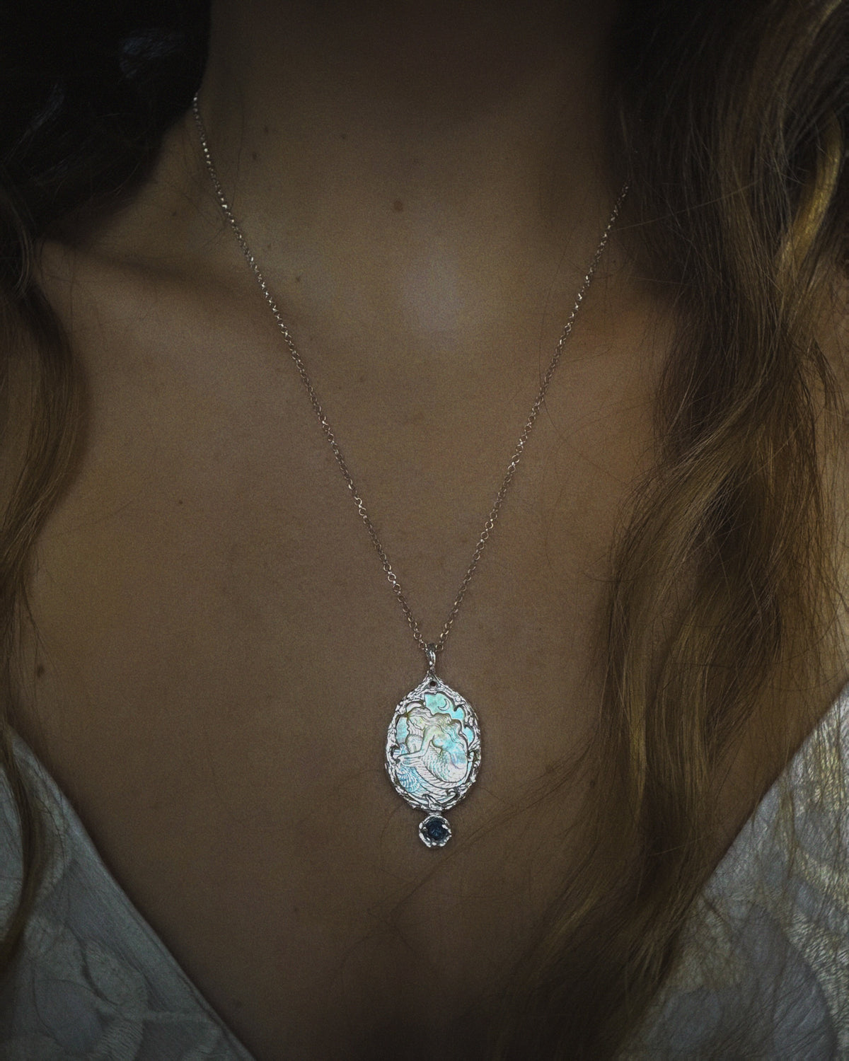 Mermaid Amulet ⋄ Mother of Pearl & Aquamarine