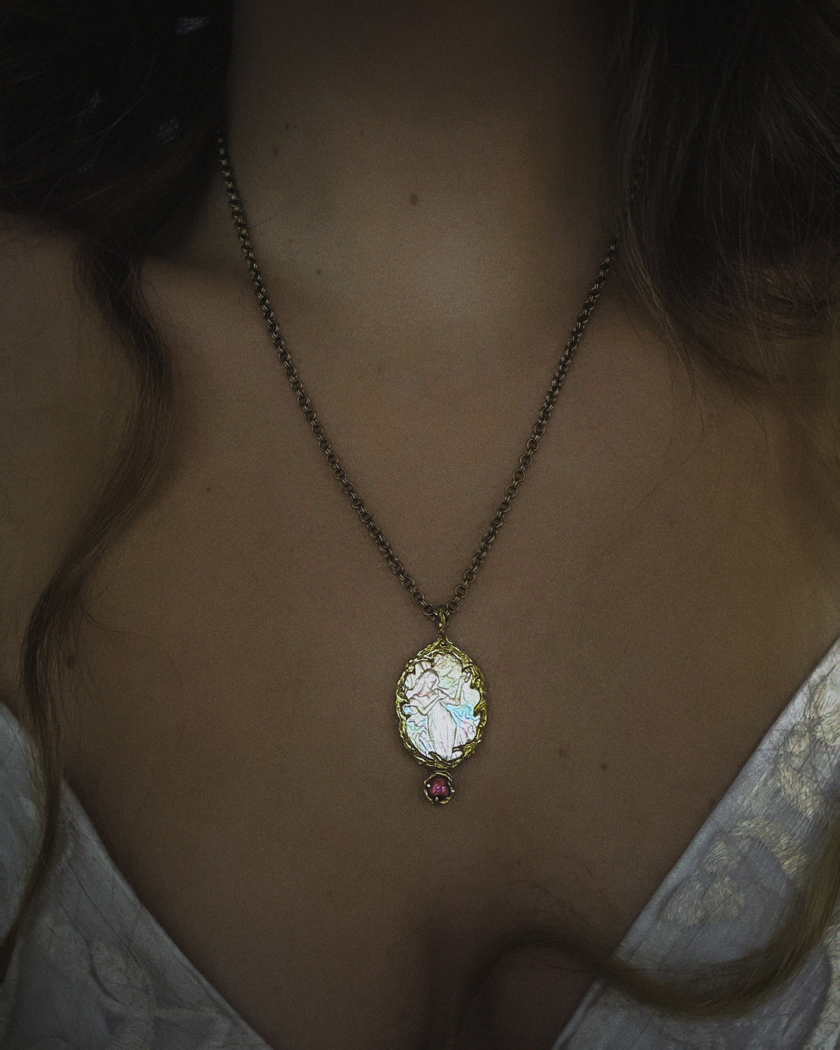 Goddess Aphrodite Amulet ⋄ Mother of Pearl & Pink Tourmaline