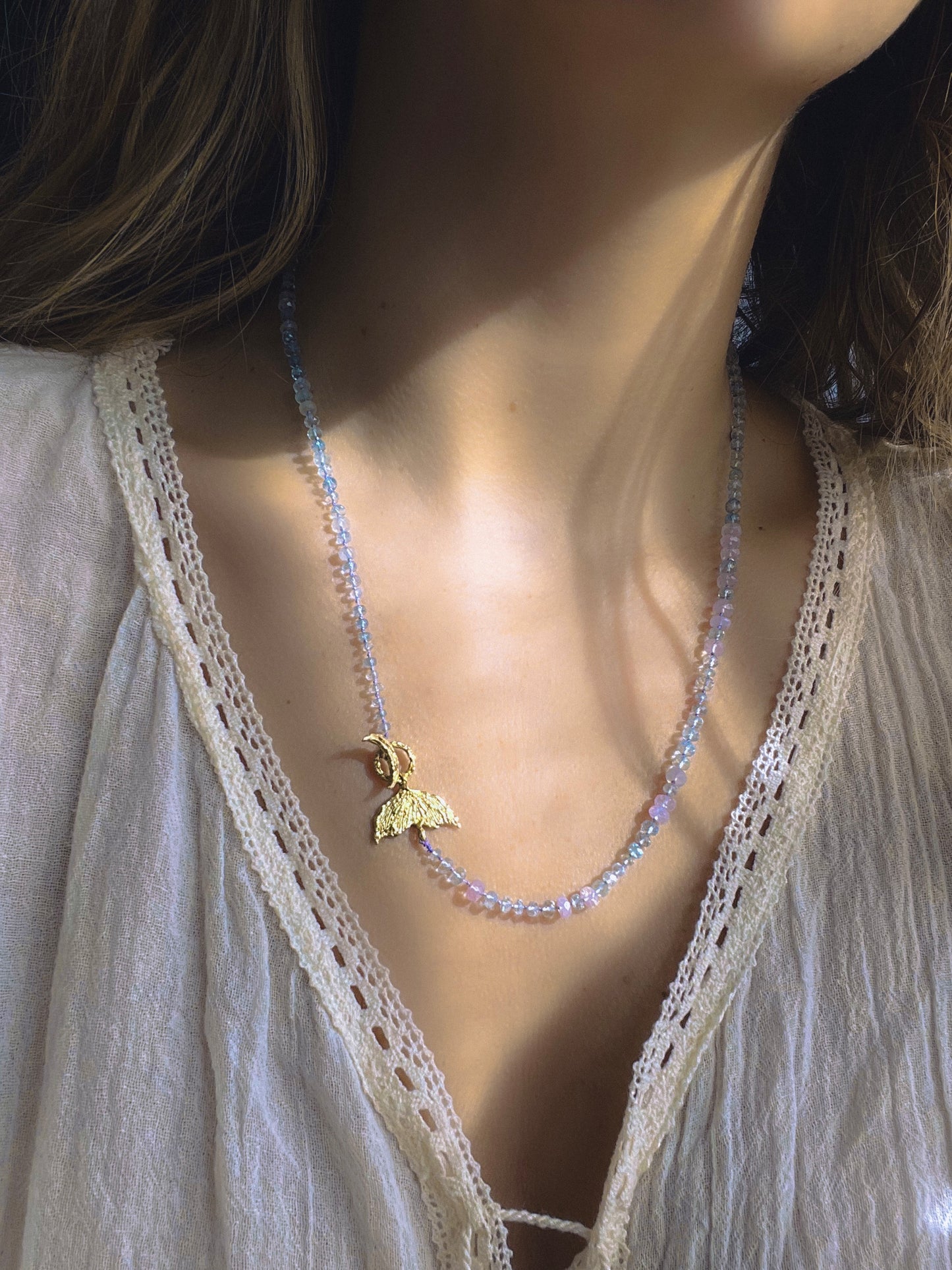 Dewdrops Lariat Necklace ⋄ Lavender Moon Quartz & Aquamarine