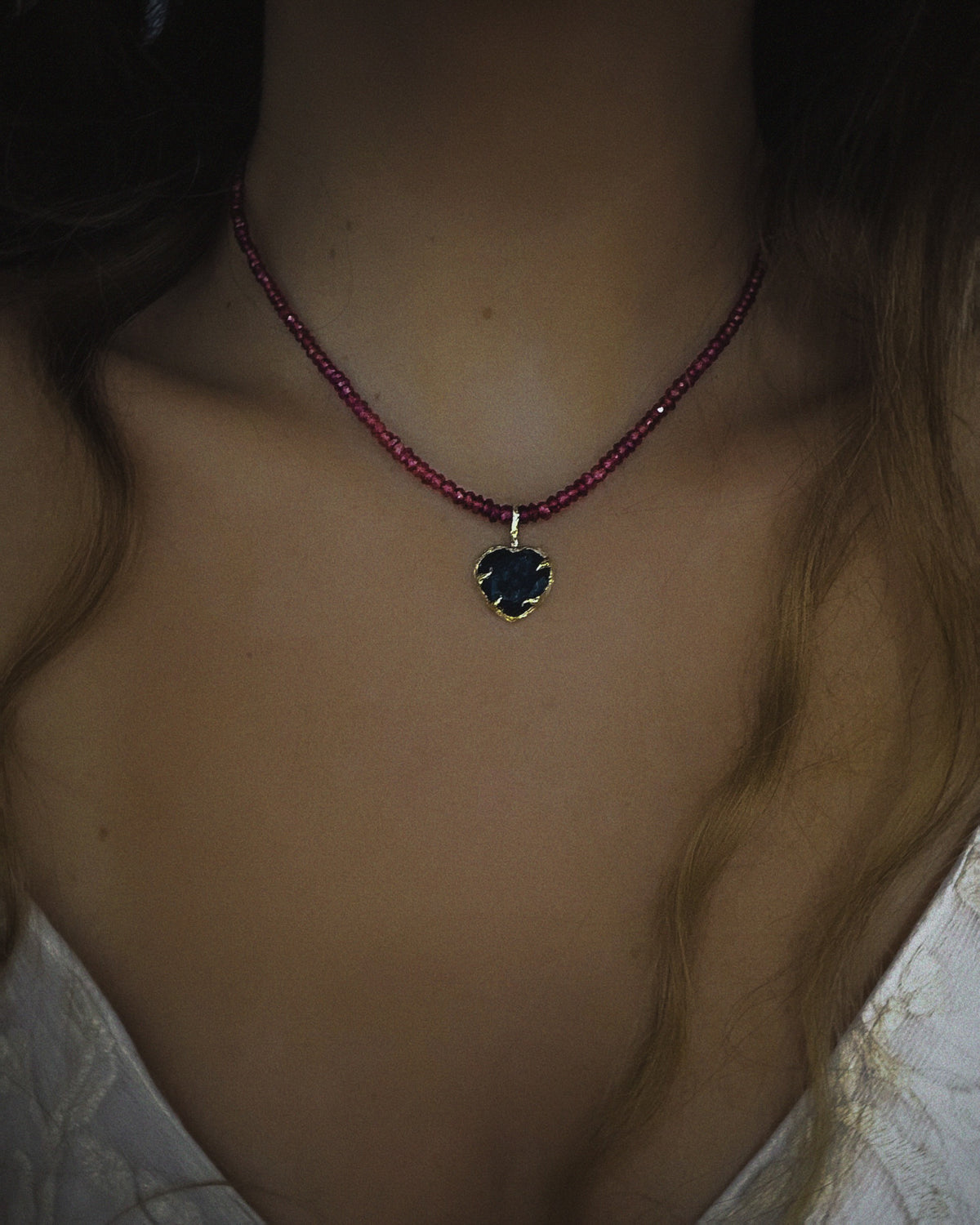 Midnight Rose Heart Necklace ⋄ Indicolite Tourmaline & Garnet