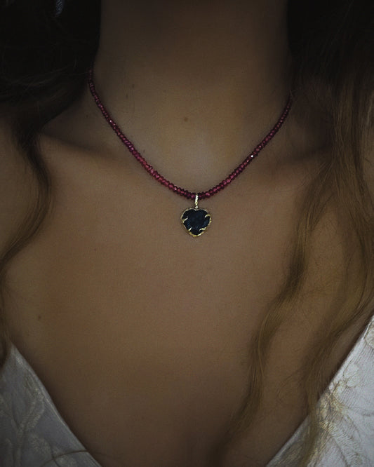Midnight Rose Heart Necklace ⋄ Indicolite Tourmaline & Garnet