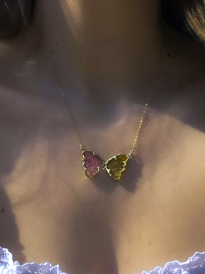 Strawberry Lemonade Butterfly Necklace ⋄ Pink & Yellow Tourmaline ⋄ Gold vermeil
