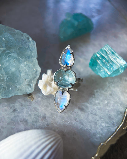 Seer Ring ⋄ Moonstone & Topaz ⋄ size 6.5