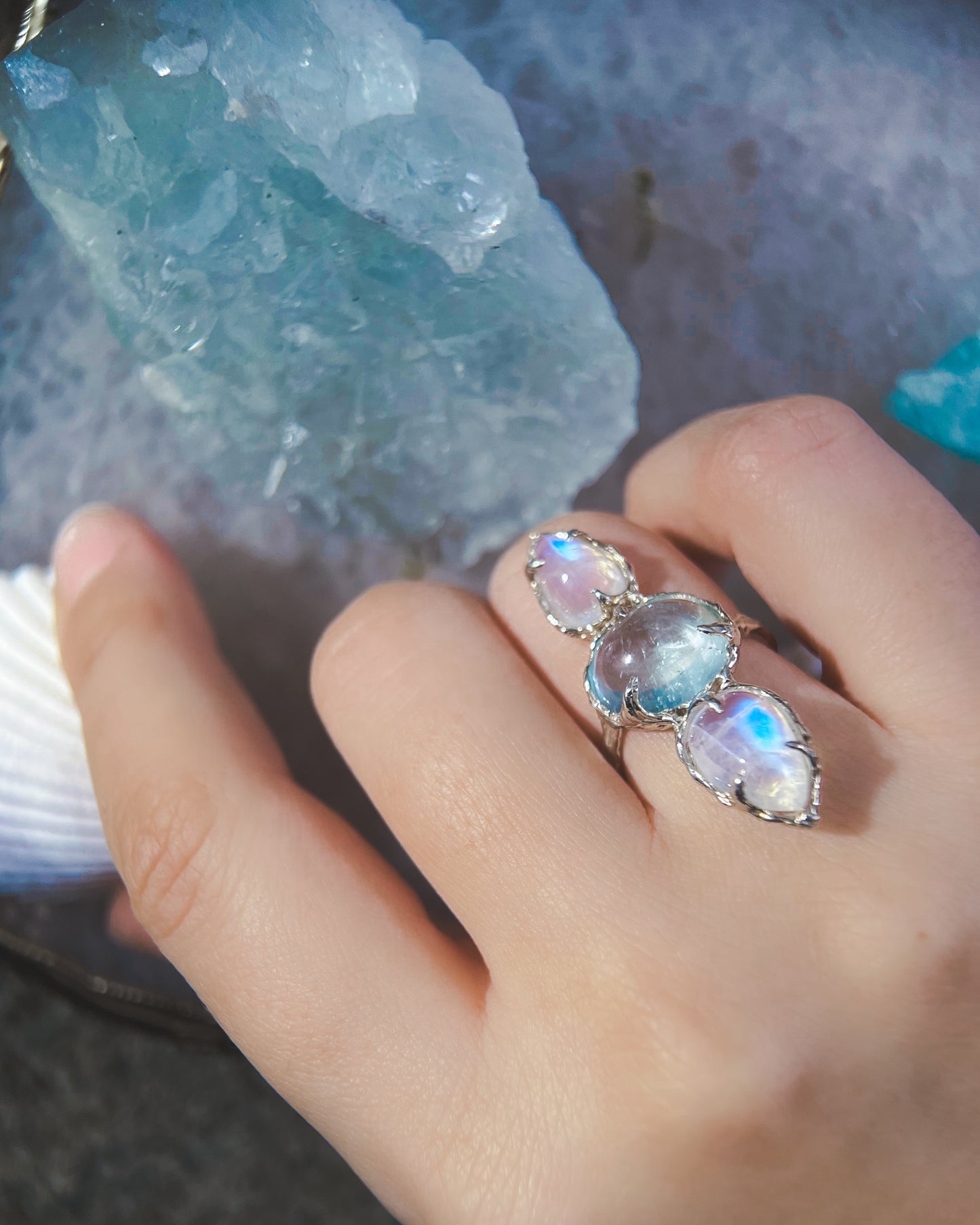 Seer Ring ⋄ Moonstone & Topaz ⋄ size 6.5