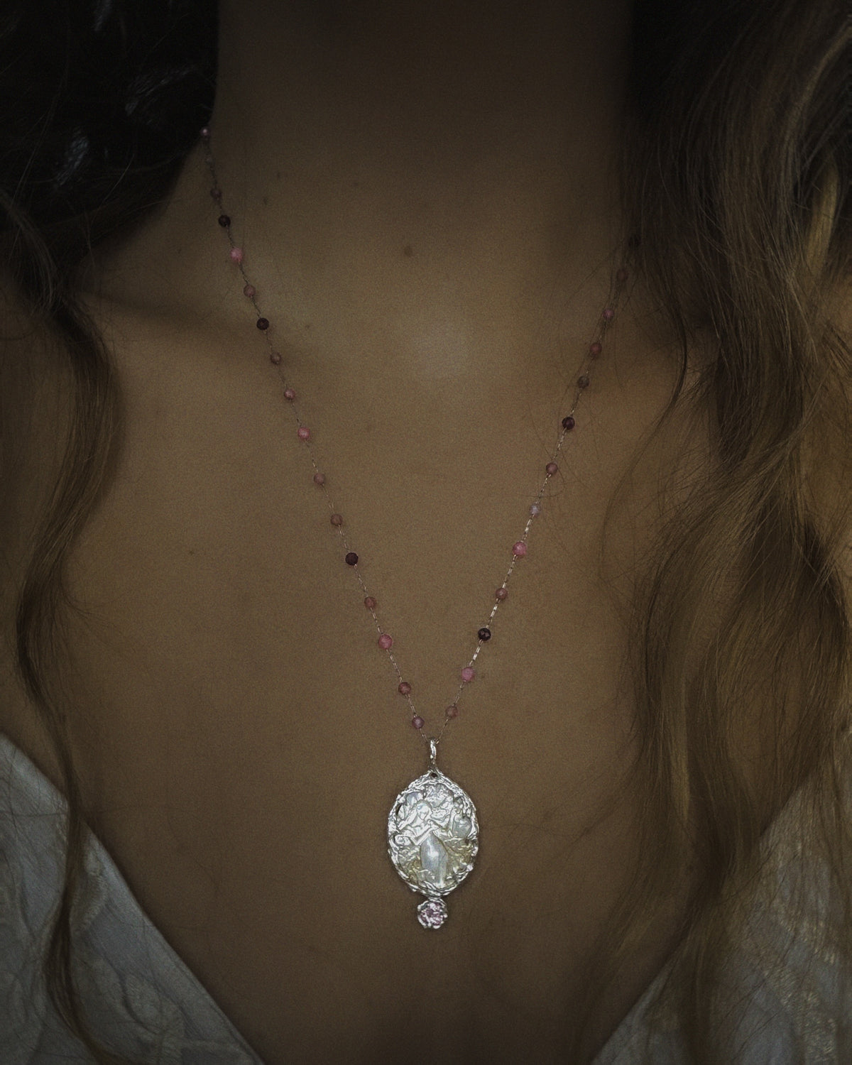 Goddess Aphrodite Amulet ⋄ Mother of Pearl & Pink Tourmaline