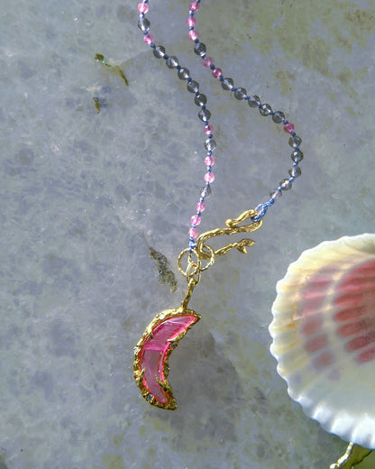 Crescent Moon Necklace ⋄ Pink Tourmaline & Smoky Quartz ⋄ Gold Vermeil