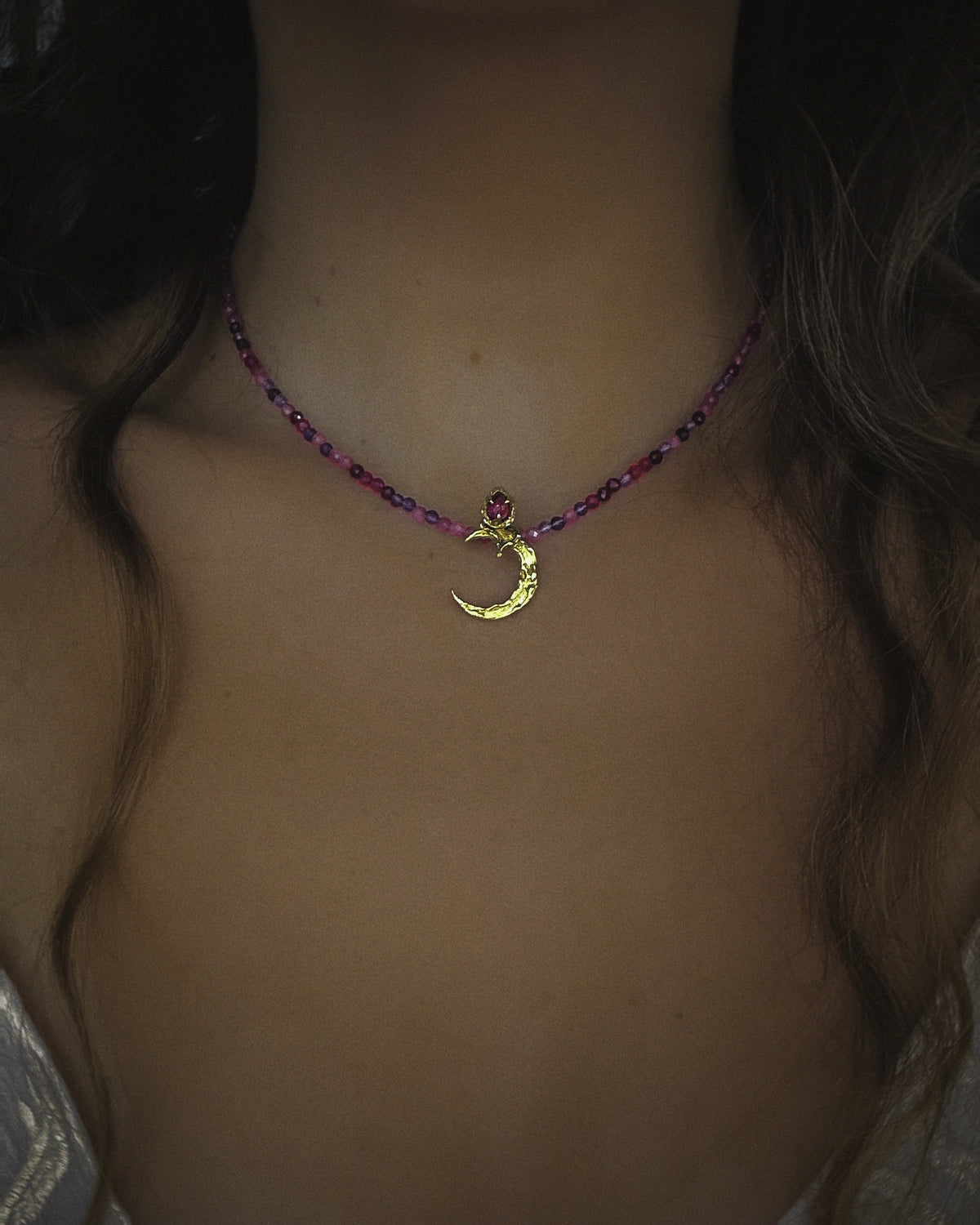 Night Blooming Moon Rose Amulet ⋄ Pink Tourmaline, Ruby, Garnet, Amethyst