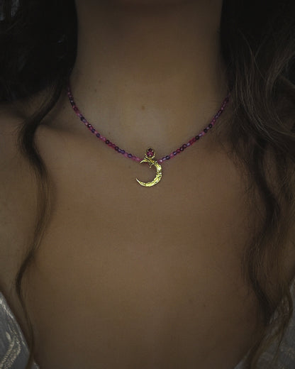 Night Blooming Moon Rose Amulet ⋄ Pink Tourmaline, Ruby, Garnet, Amethyst