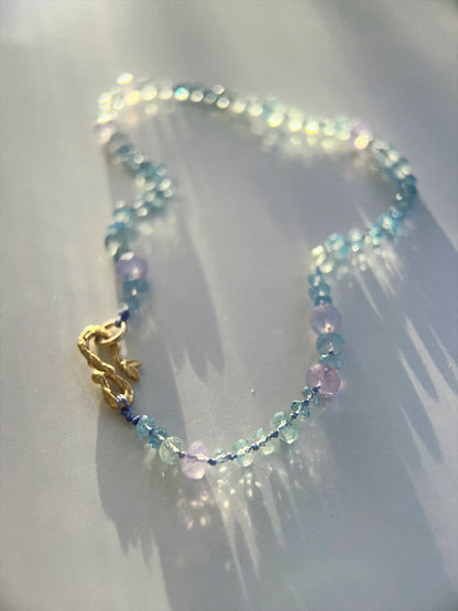 Dewdrops Anklet ⋄ Lavender Moon Quartz & Aquamarine