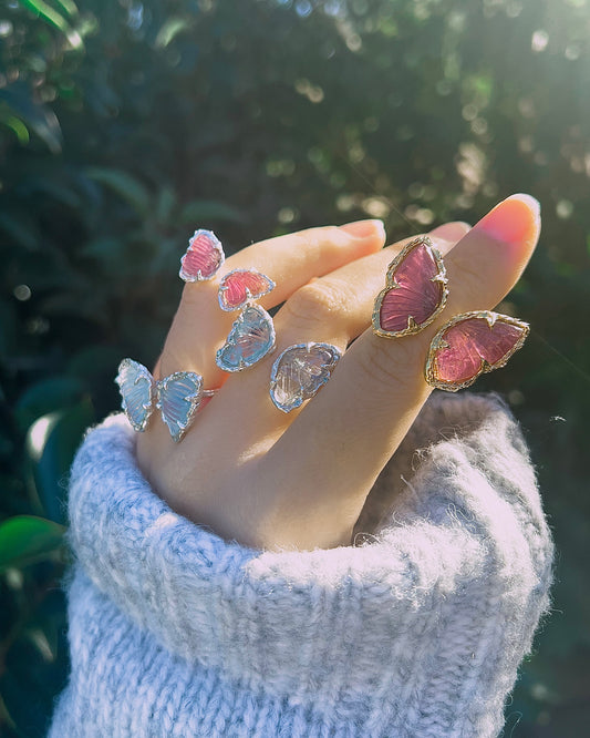 Ever After Butterfly Ring ⋄ Rubelite Tourmaline ⋄ 22k Gold Vermeil ⋄ size 5 — 6